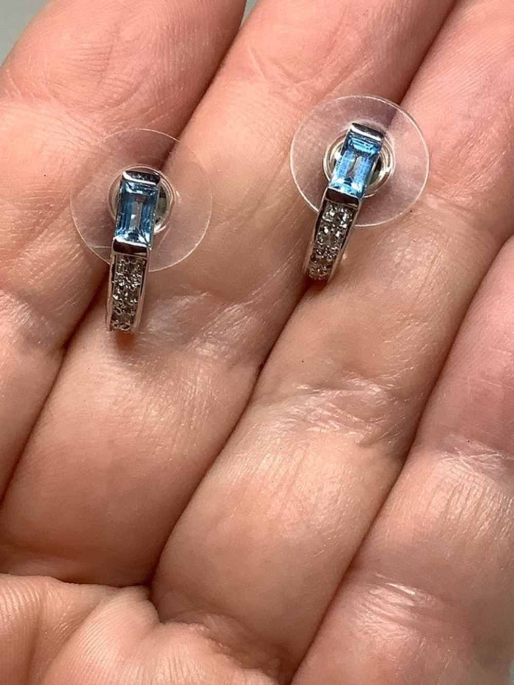 Silver tone Blue Crystal Huggie earrings